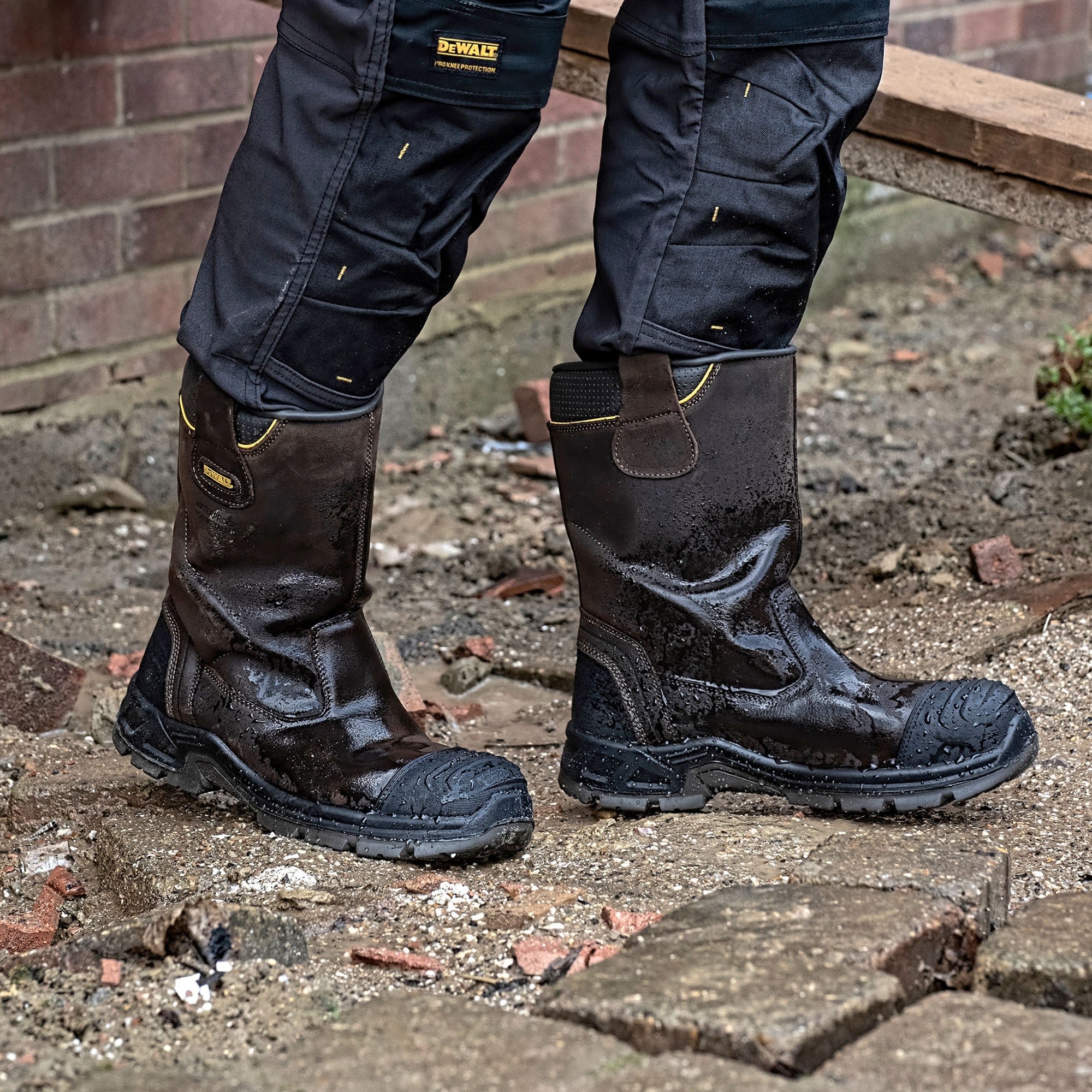 DeWalt Millington Brown 100% Non - Metallic Waterproof Rigger Boot | S7S HRO FO SR | EN ISO 20345:2022 - Safety Boots