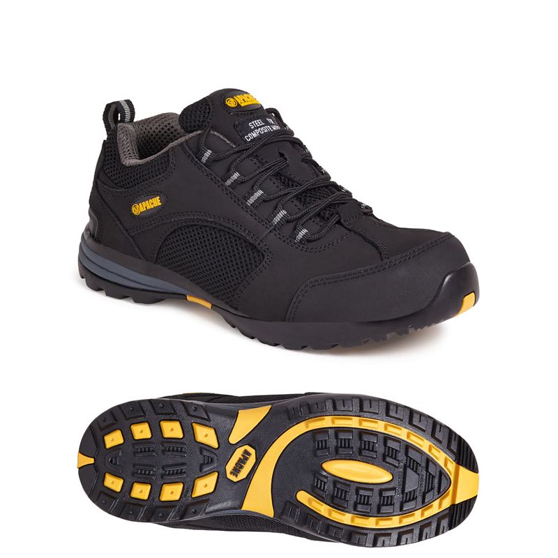 Apache AP318SM Black Nubuck Mesh Safety Trainer | Steel Toe S1P SRA FO HRO | EN ISO 20345:2011 - Safety Trainers