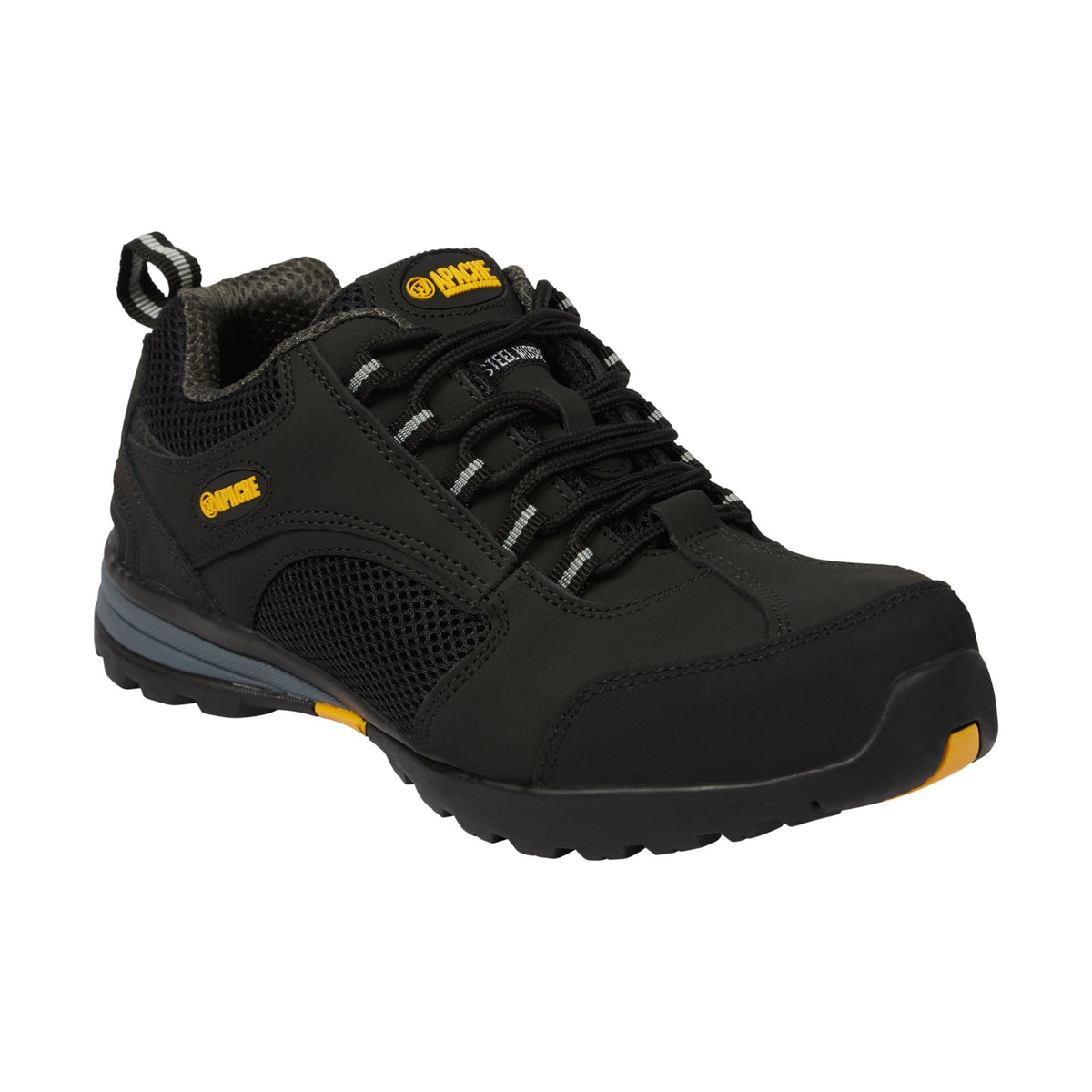 Apache AP318SM Black Nubuck Mesh Safety Trainer | Steel Toe S1P SRA FO HRO | EN ISO 20345:2011 - Safety Trainers