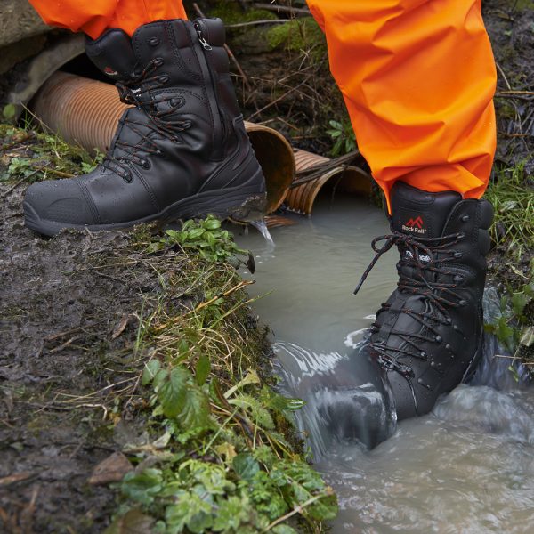 Rock Fall RF540 Monzonite Black High Leg Waterproof Internal Metatarsal Side Zip Safety Boot | Composite Toe S3 WR MET SRC | EN ISO 20345 - Safety Boots